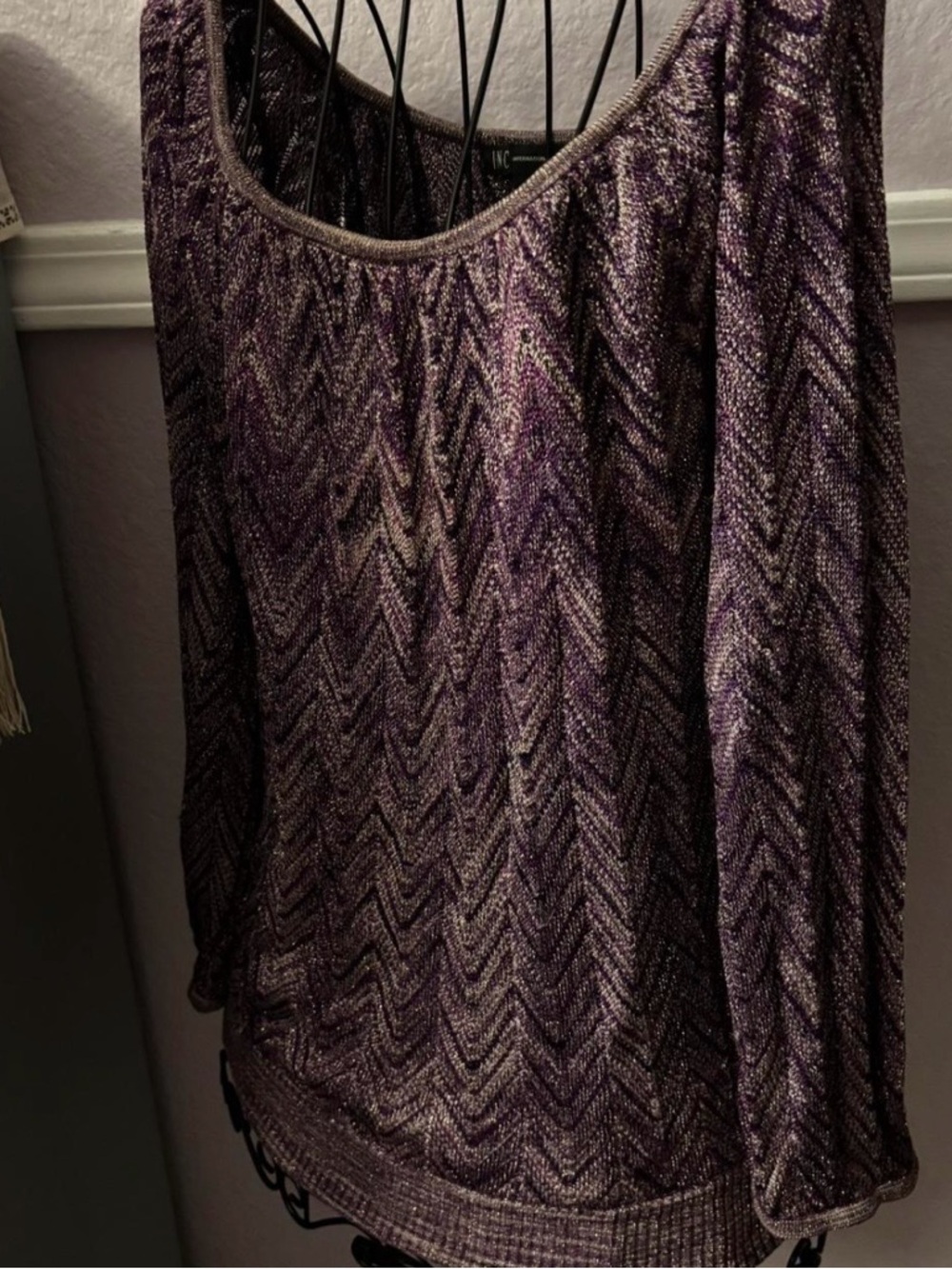 Women’s  Metallic Purple Chevron Knit Sweater Size Large